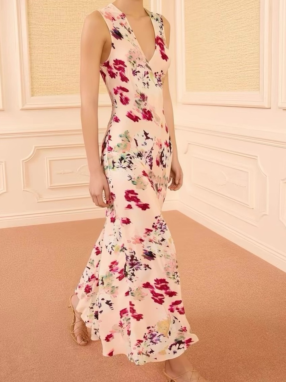 ULLA JOHNSON Elowen Printed V-Neck Sleeveless Midi Dress Floral, 2 4 6 8